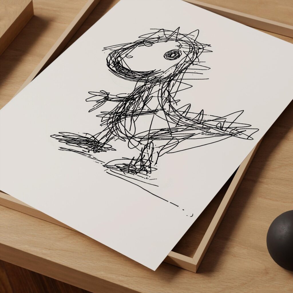 Whimsical Scribble Dinosaur Sketch Art Print