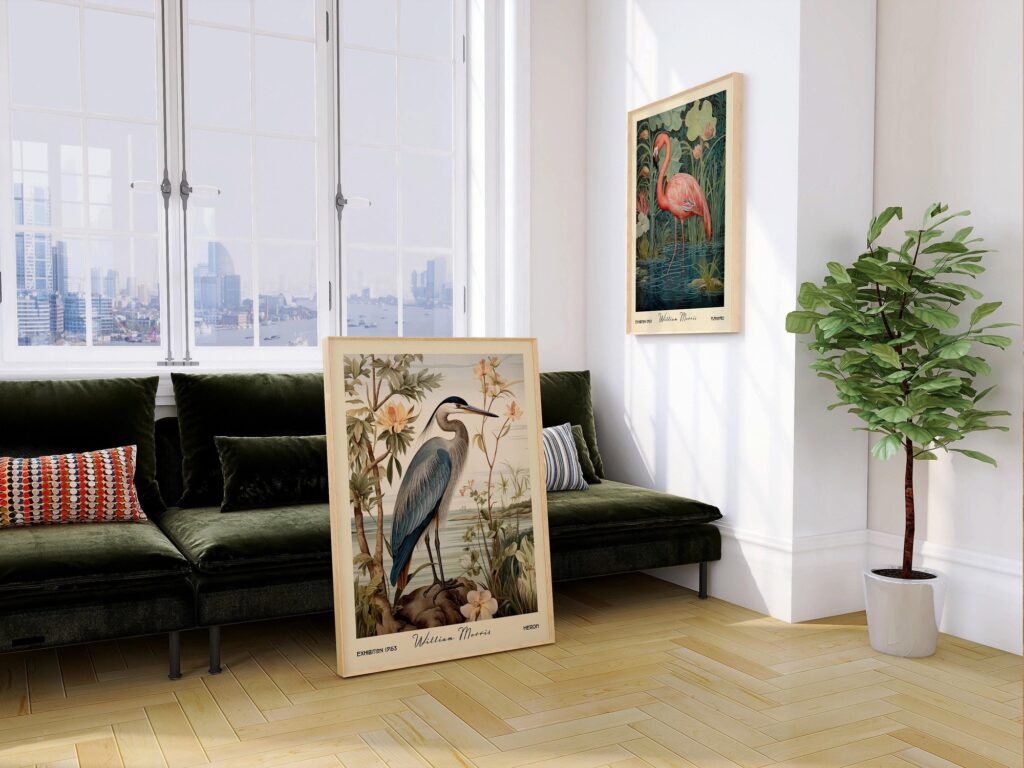 William Morris Bird Print Set Flamingo Heron