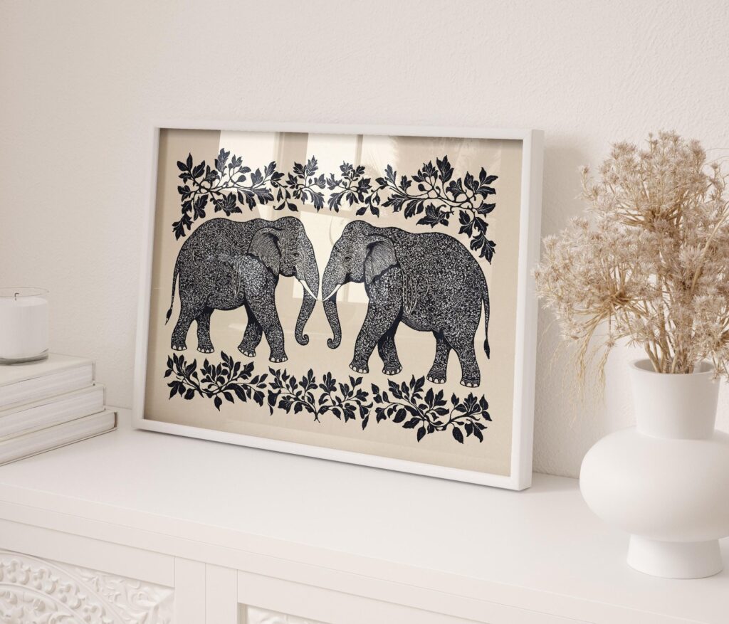 William Morris Black and White Elephant Wall Art