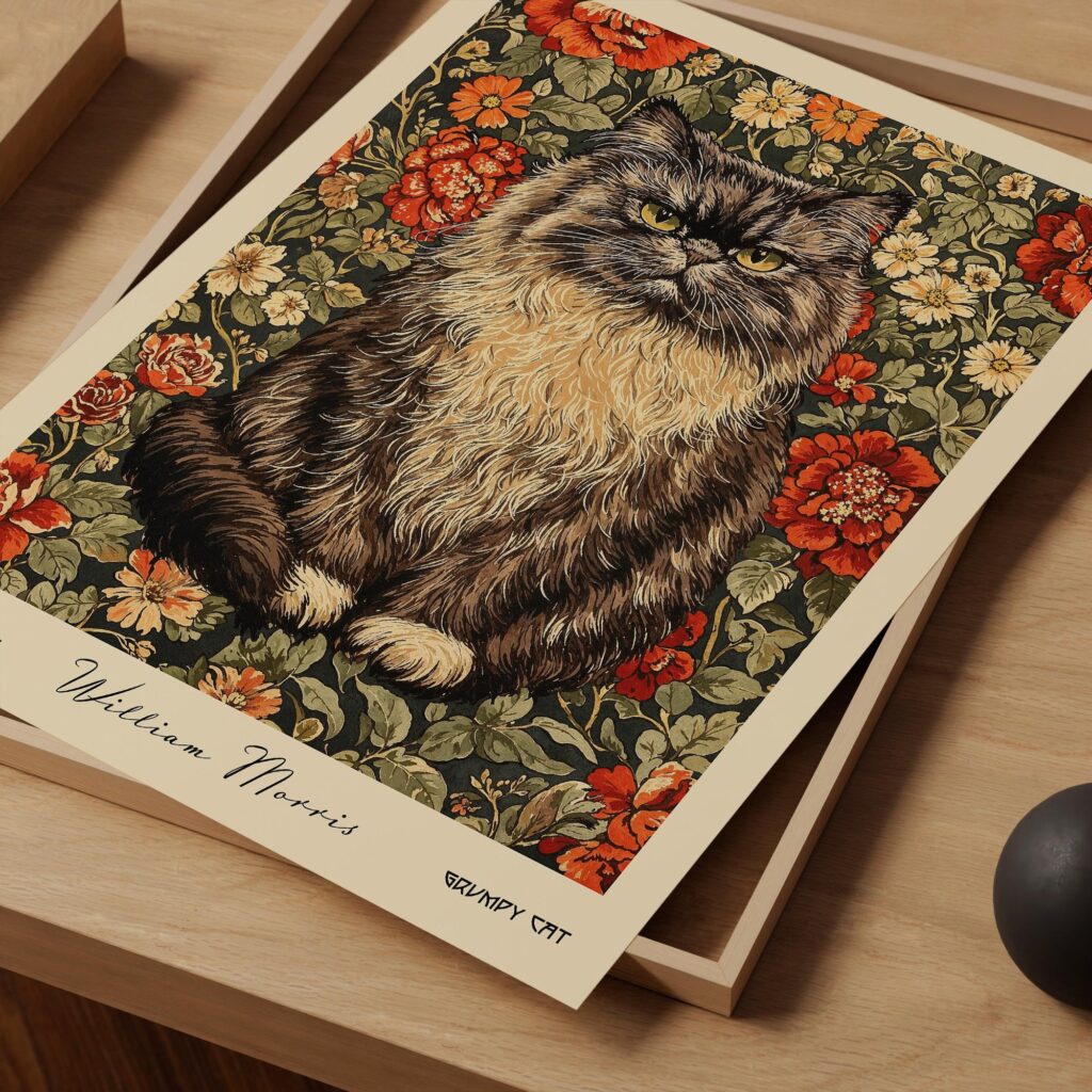 William Morris Grumpy Cat Art Print