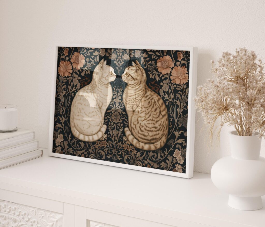 William Morris Style Cat Art Print