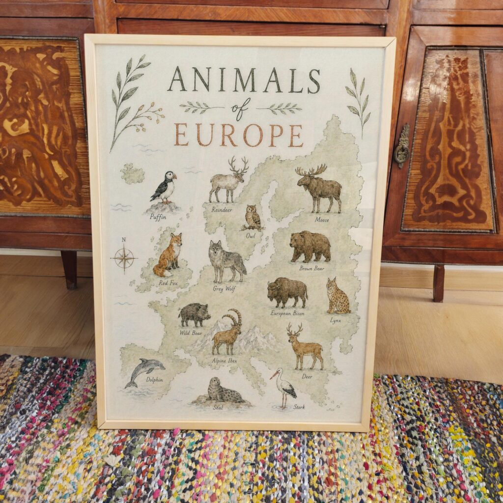 Animals of Europe Map Poster