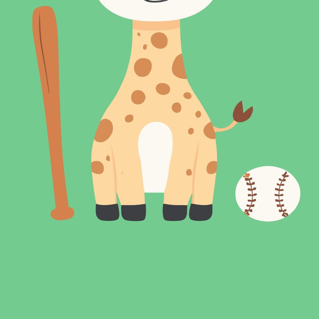 Baseball Giraffe Nursery Print