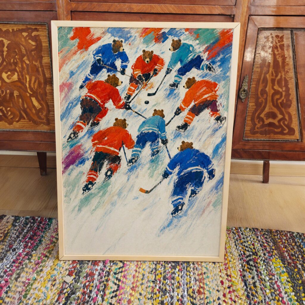 Bears Playing Ice Hockey Print
