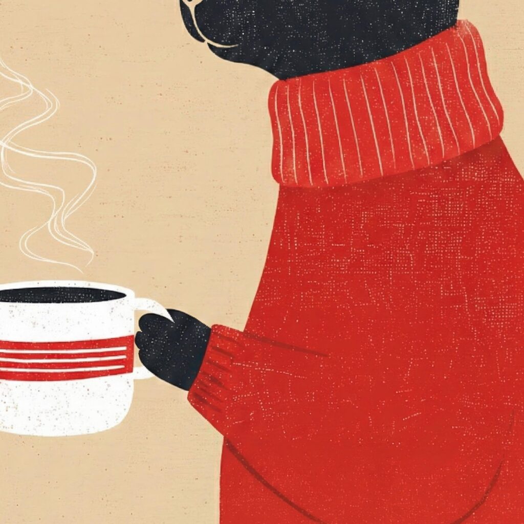Black Bunny Drinking Coffee Print