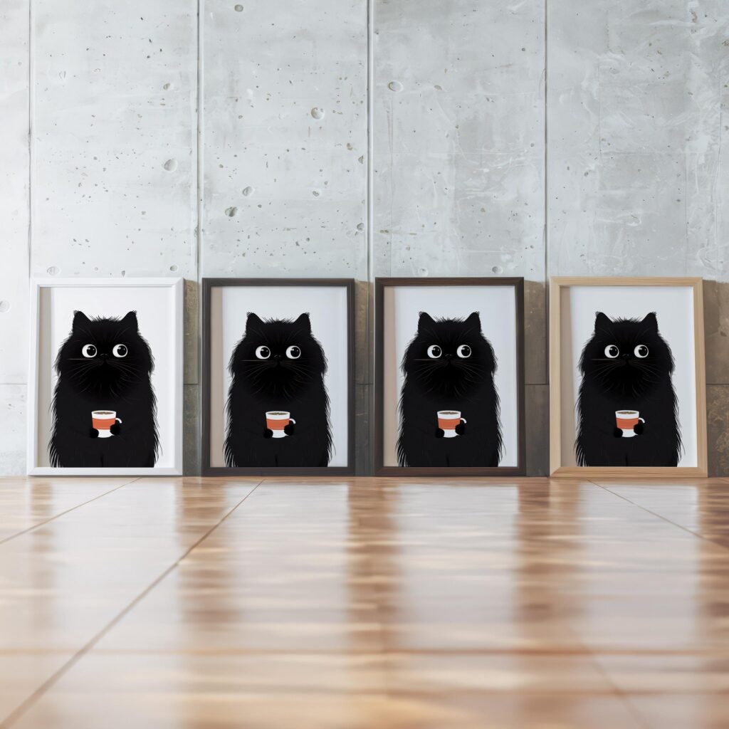 Black Cat Coffee Furry Illustration Art Print