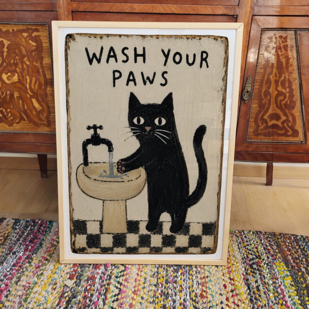 Black Cat Folk Art Print