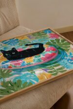 Black Cat in a Tropical Float Print