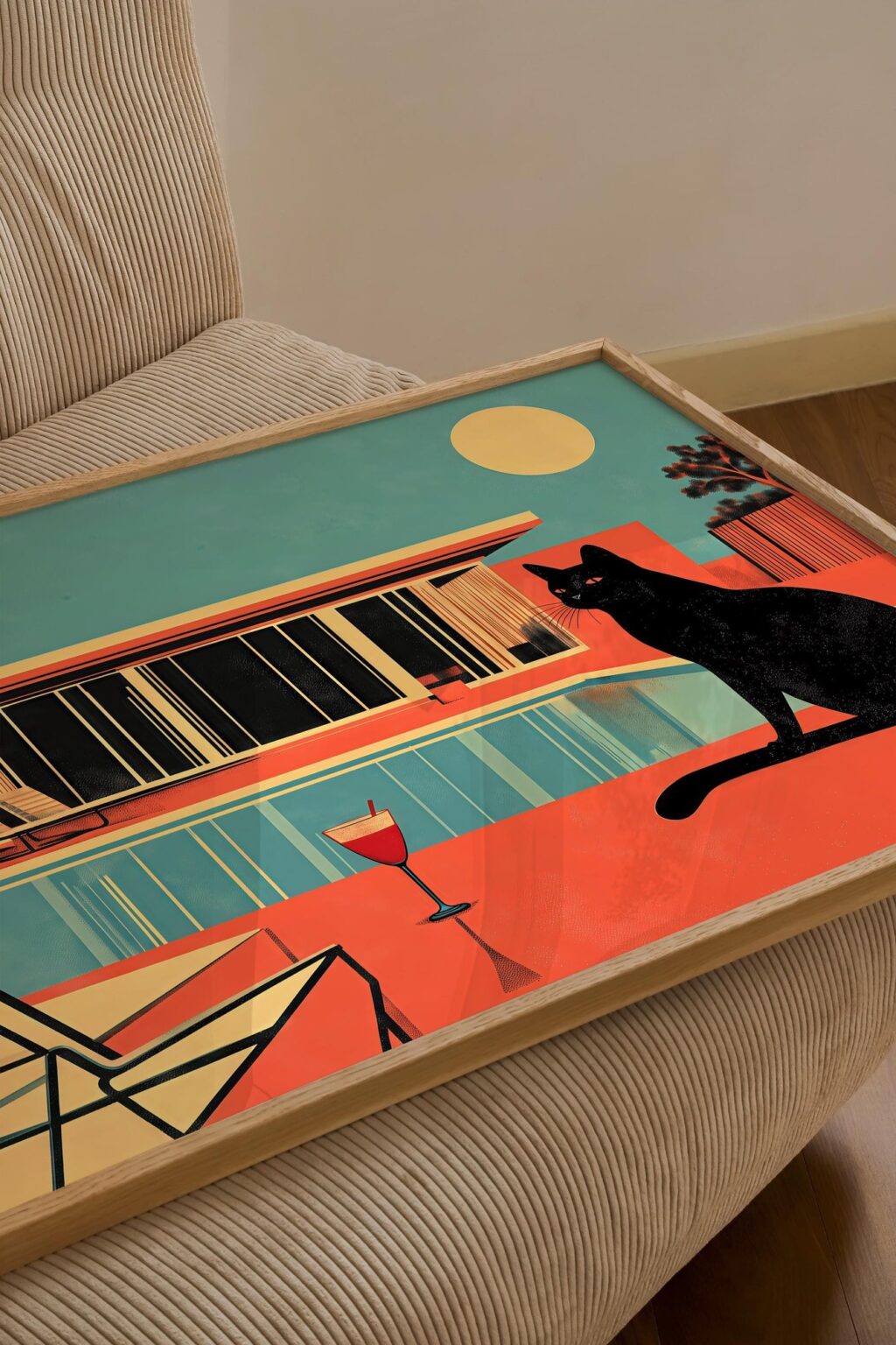 black cat pool cocktail art print