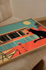 black cat pool cocktail art print
