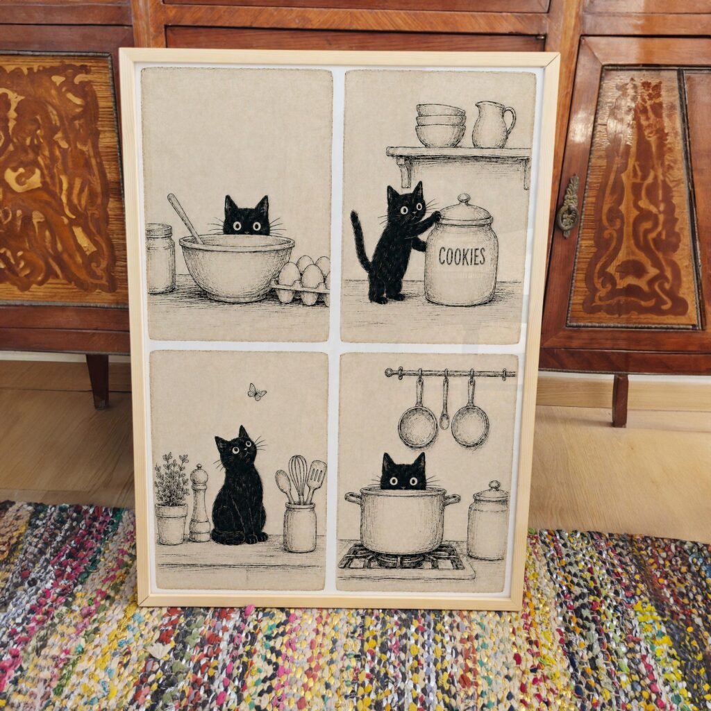Black Cats in the Kitchen Print