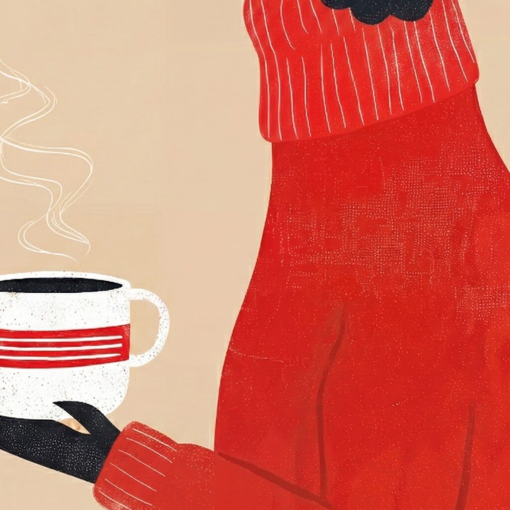 Black Poodle Dog Coffee Mid Century Art Print