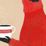 Black Poodle Dog Coffee Mid Century Art Print