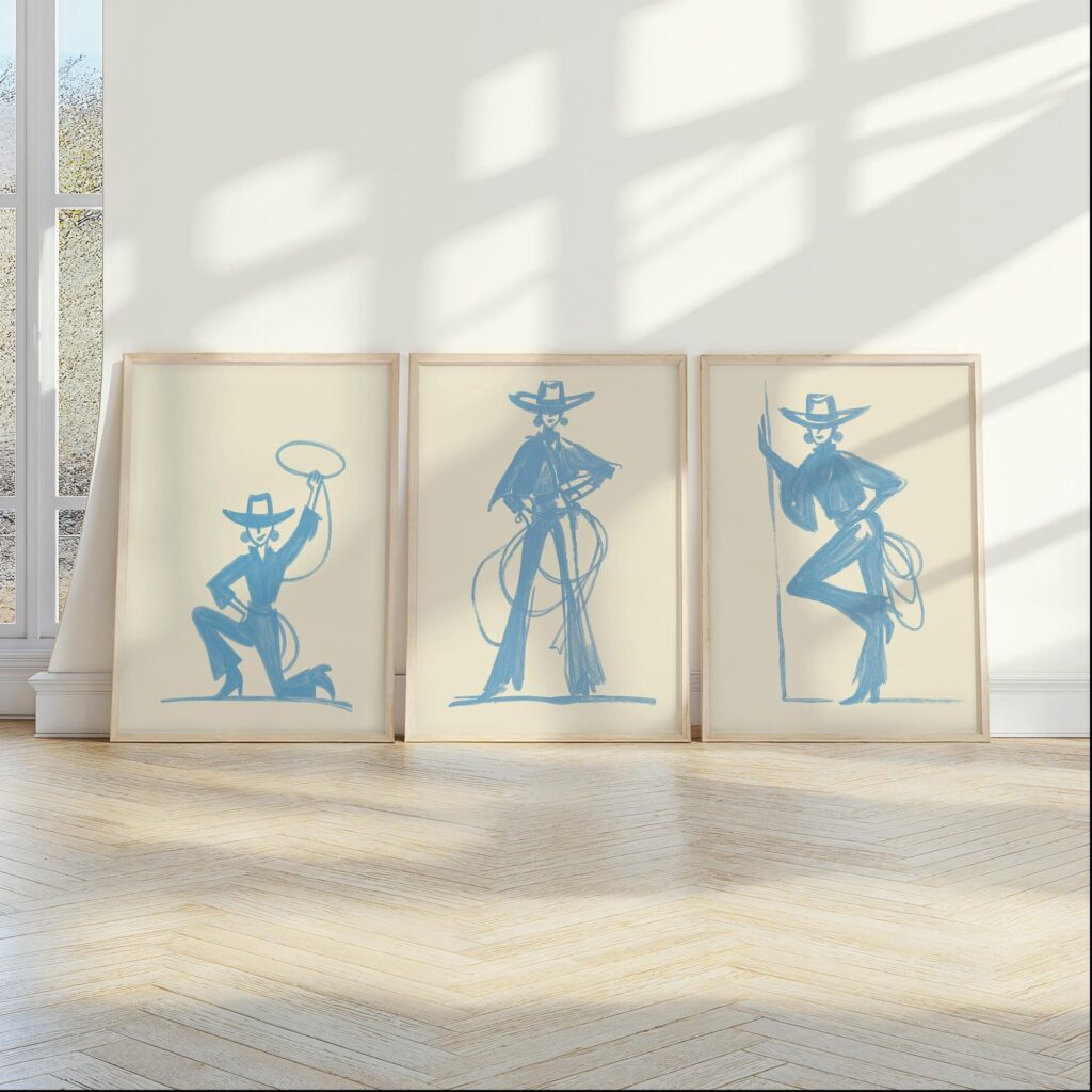 Blue Cowgirl Set of 3 Prints