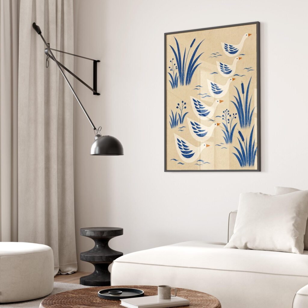 Blue Folk Goose Print