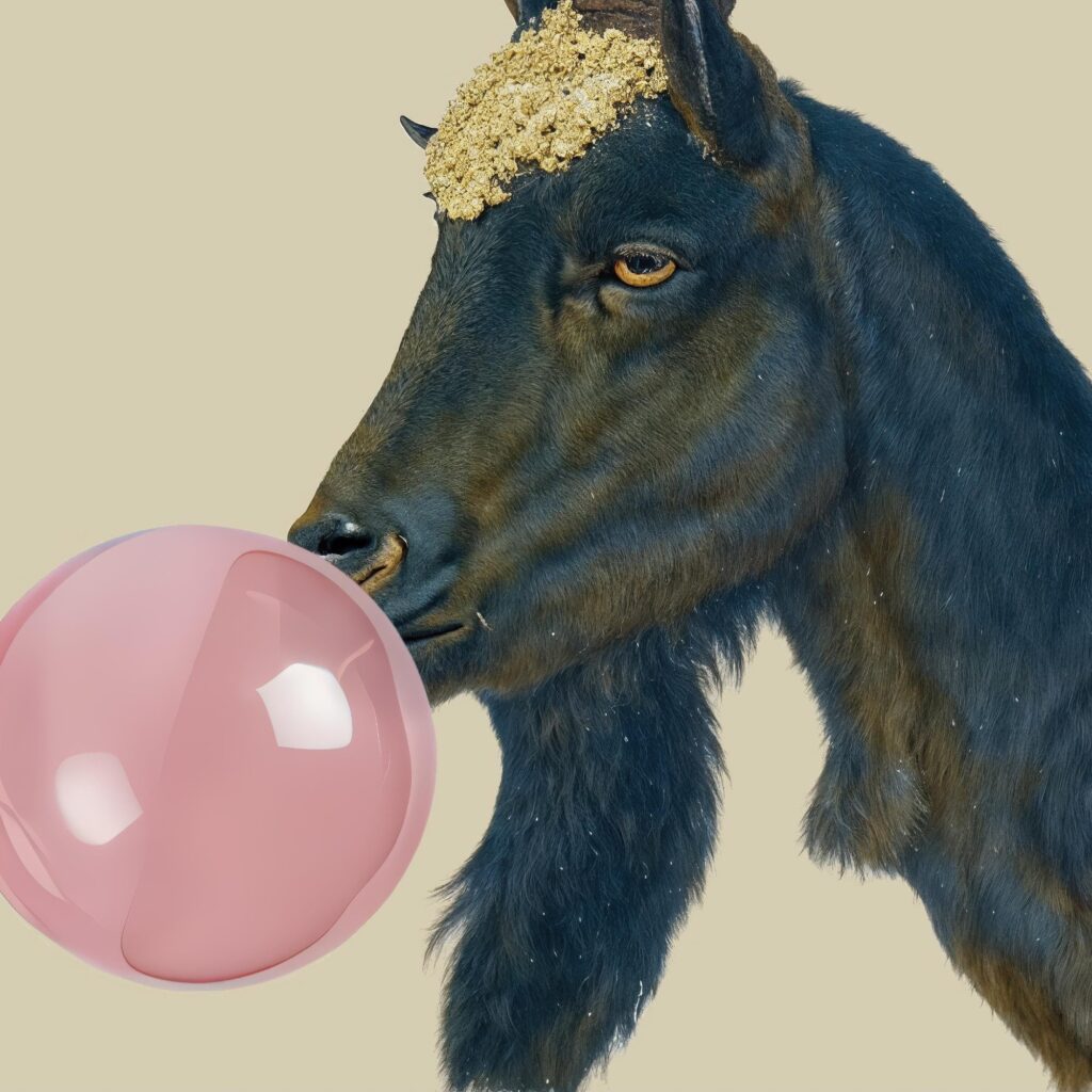 Bubblegum Goat Print Funny Animal Poster Playful Wall Art