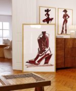 Burgundy Cowgirl Silhouette Art Prints