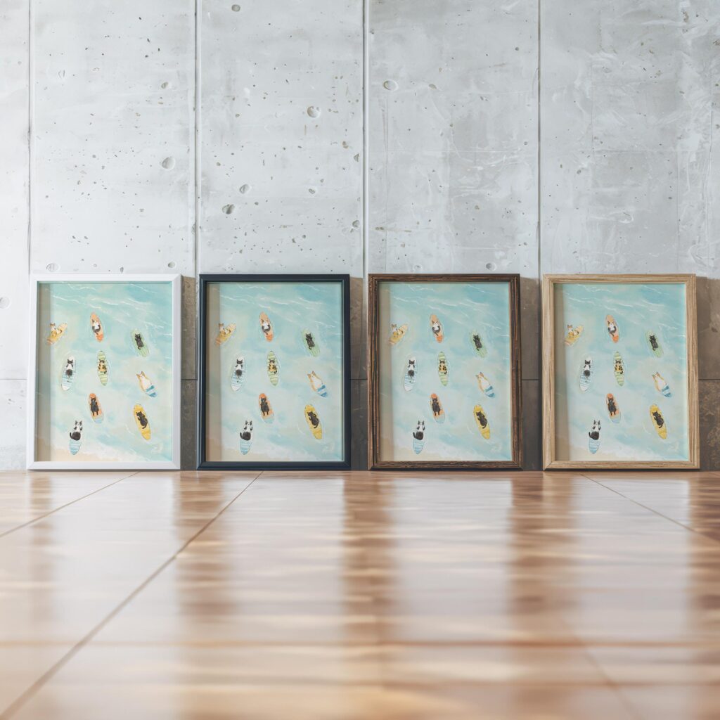 Cat Surf Beach Art Print