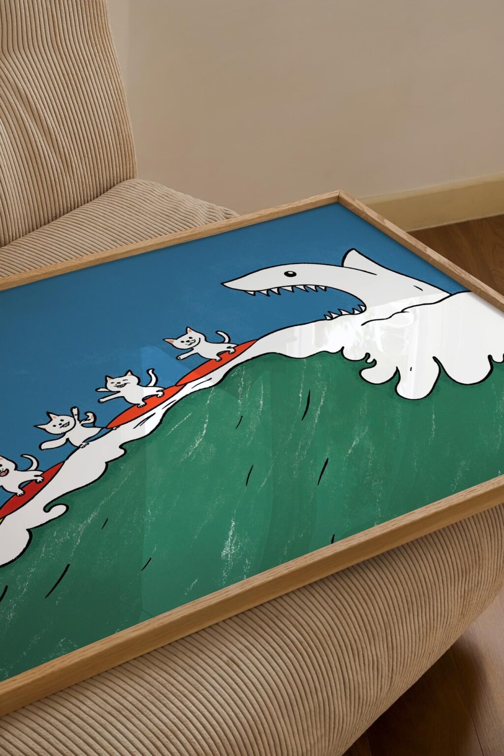 Cat Surf Shark Art Print