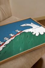 Cat Surf Shark Art Print