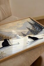 Cats Skiing with Snowman Print