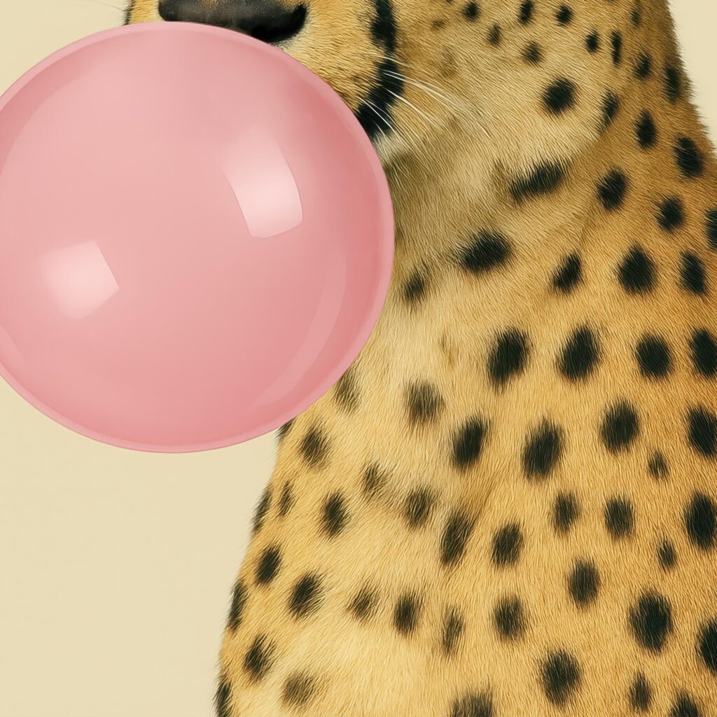 Cheetah Blowing Bubblegum Print