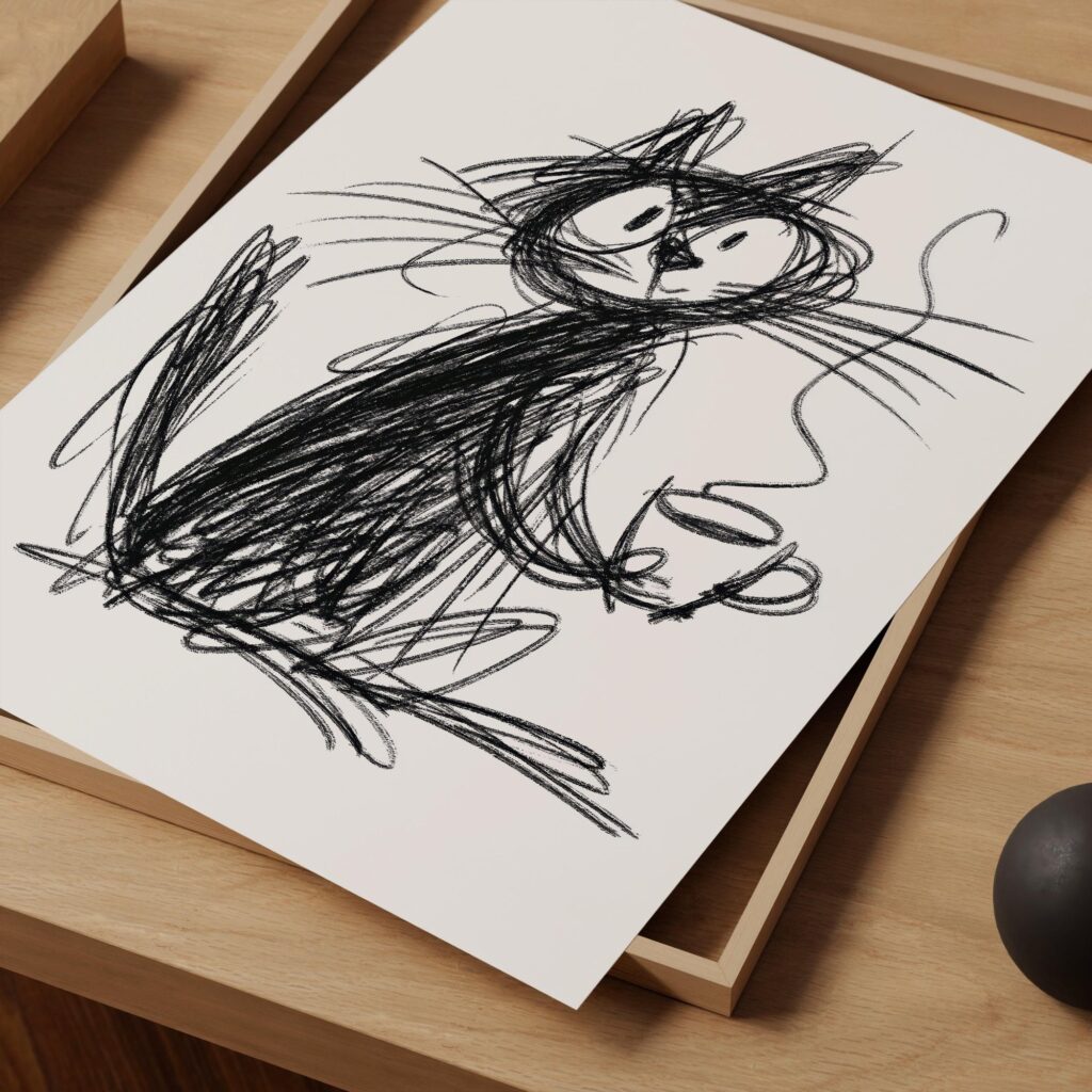 Coffee Scribble Cat Print