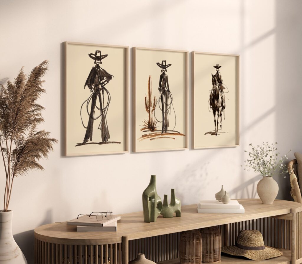 Cowgirl Line Art Print Set