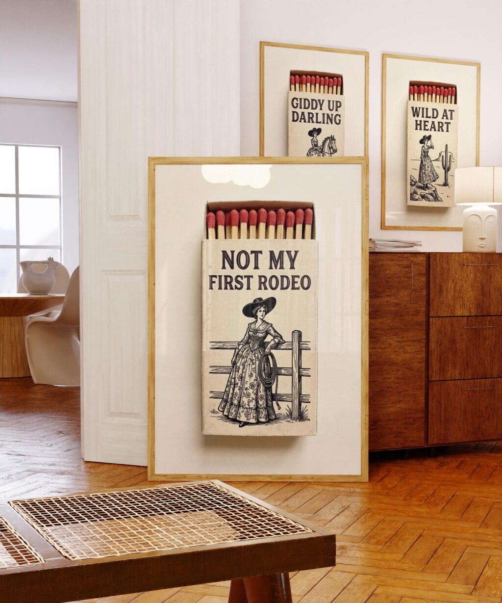 Cowgirl Matchbox Art Print Set of 3
