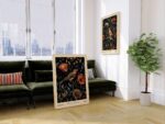 Dark Botanical Bird & Floral Print Set of 2