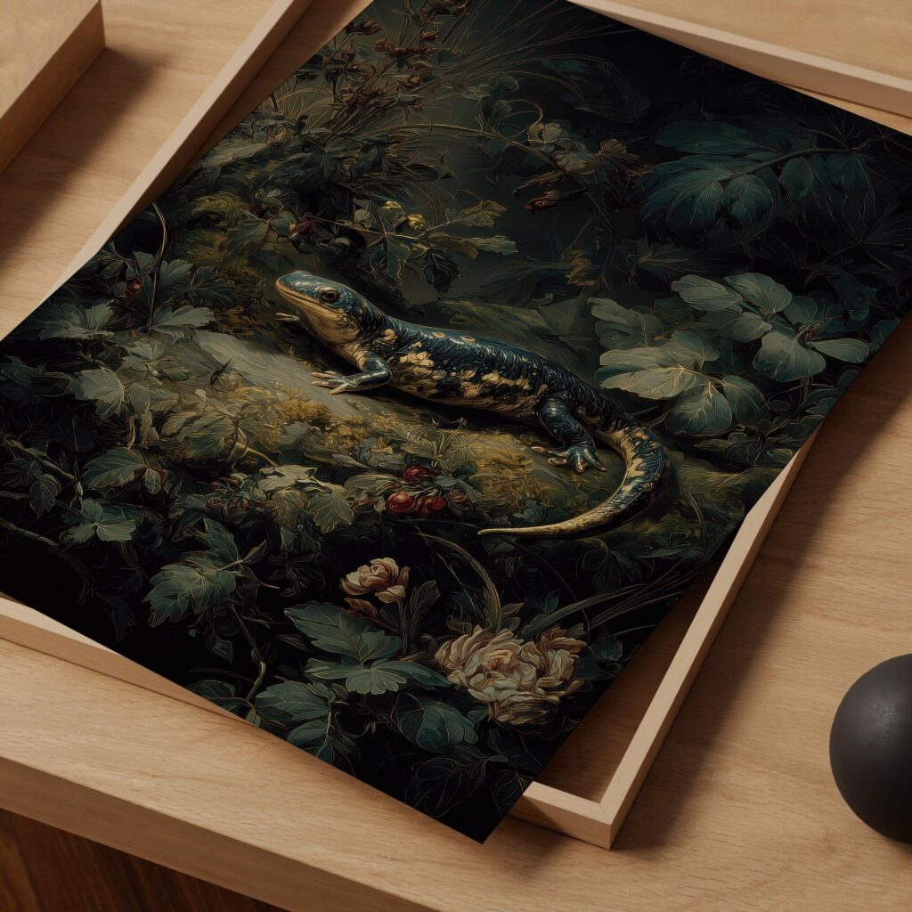Dark Botanical Salamander Print