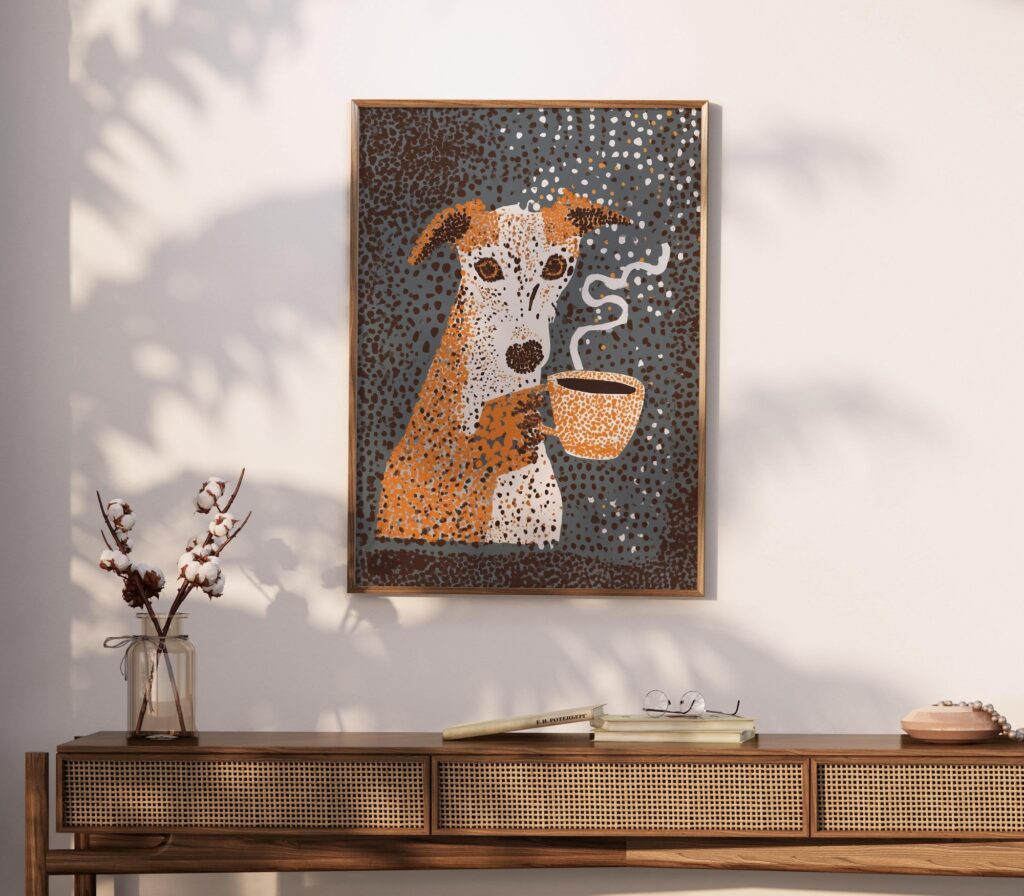 Dog Drinking Coffee Wall Art