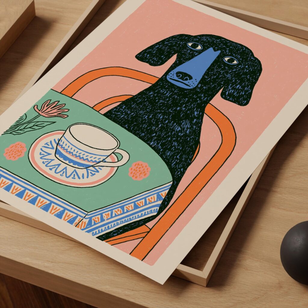 Dog with Coffee Print