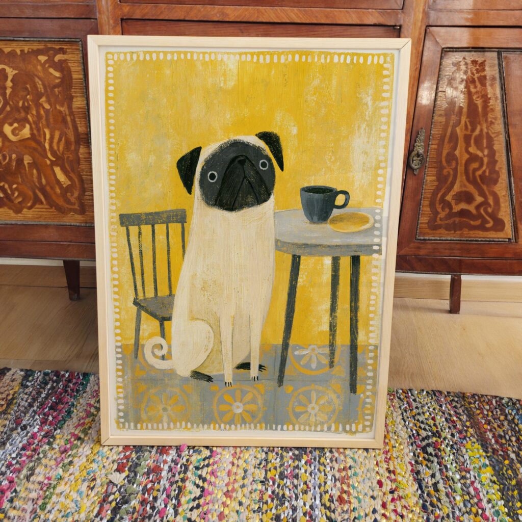 Folk Art Pug Coffee Print