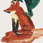 Fox and Bird Desert Cactus Art Print
