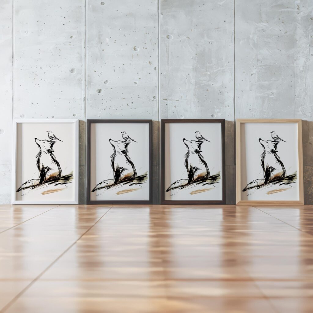 Fox and Bird Minimal Woodland Art Print