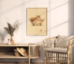 Fox in Bathtub Vintage Illustration Print