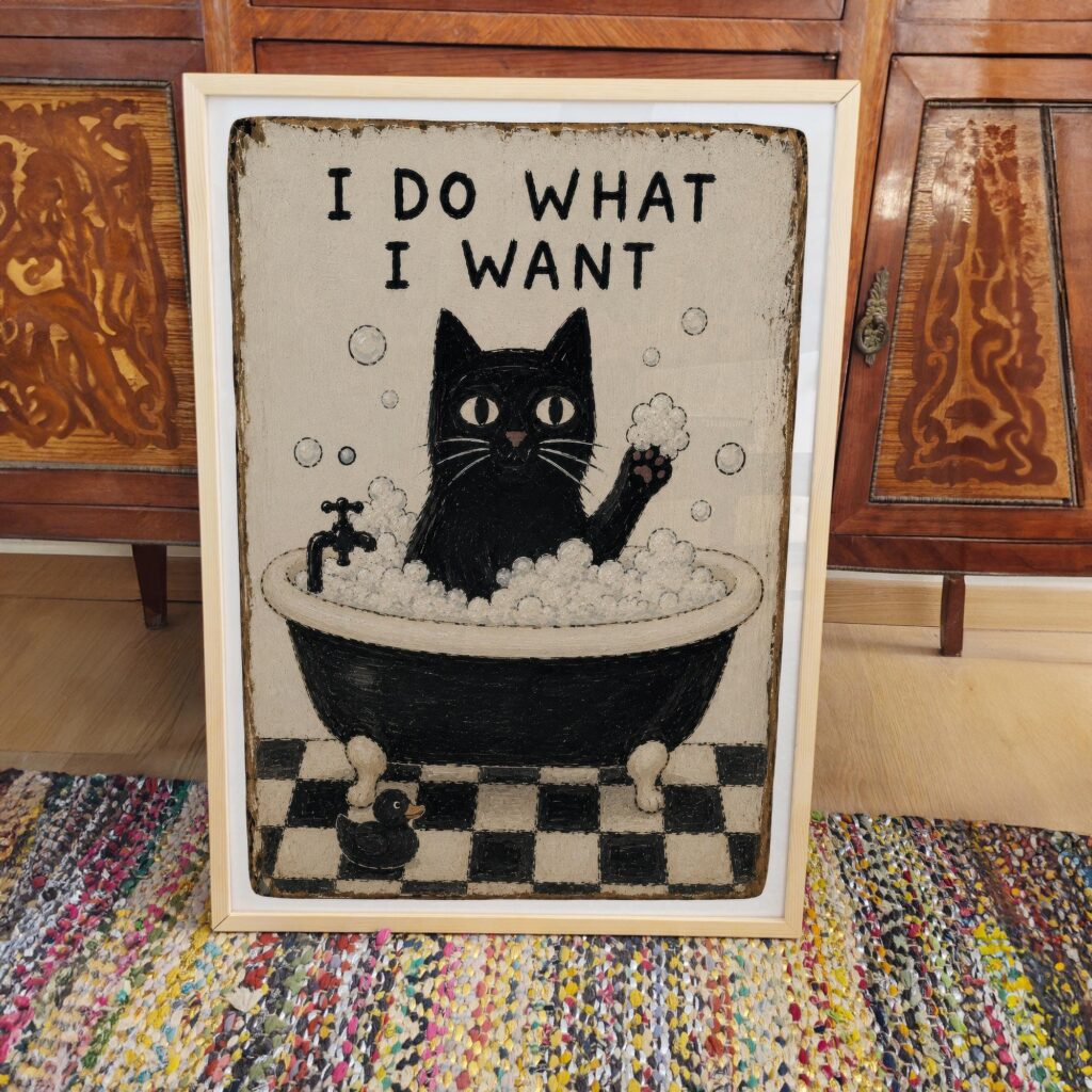 Funny Black Cat Bathtub Print