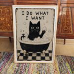 Funny Black Cat Bathtub Print