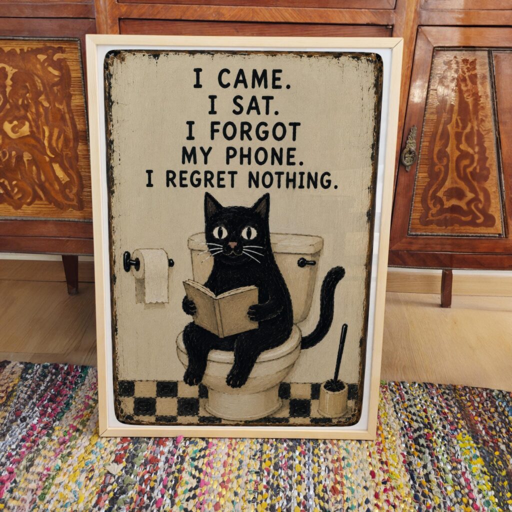 Funny Black Cat Toilet Print