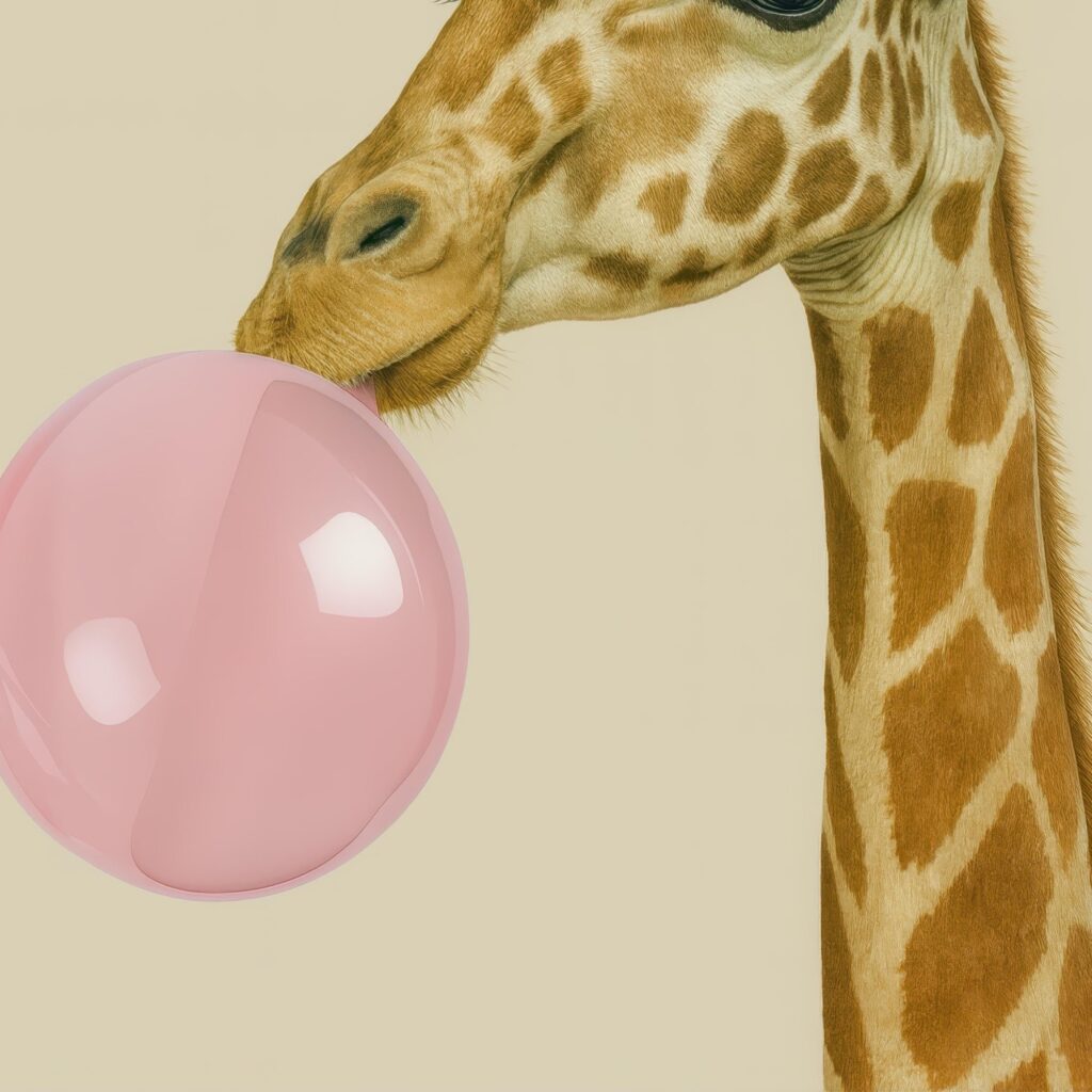 Giraffe with Bubblegum Print