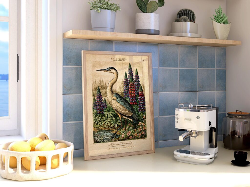 Grey Heron Botanical Print