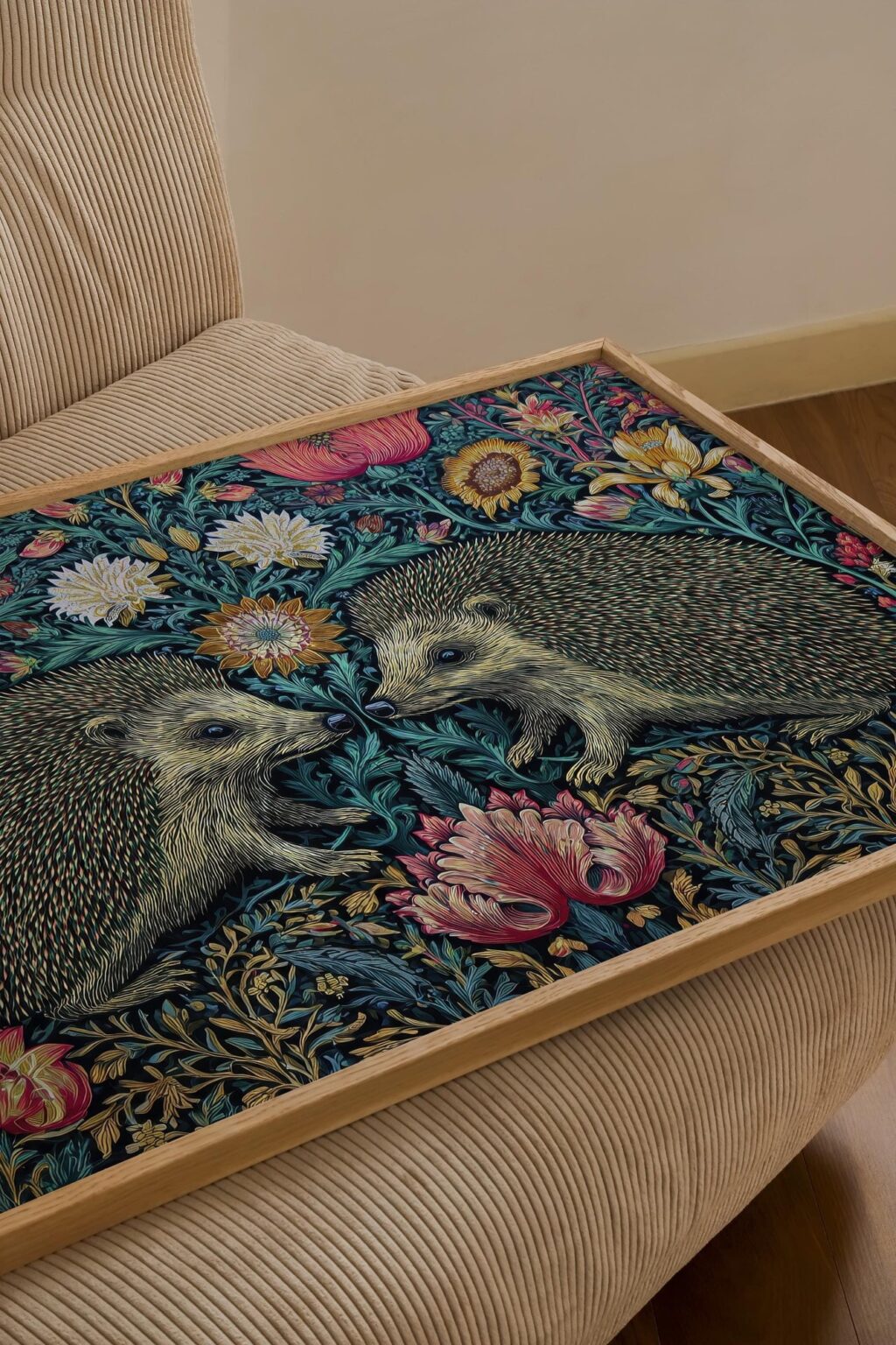 Hedgehog Dark Floral Wall Art Print