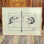 Hedgehog Tennis Funny Animal Ink Drawing Art Print