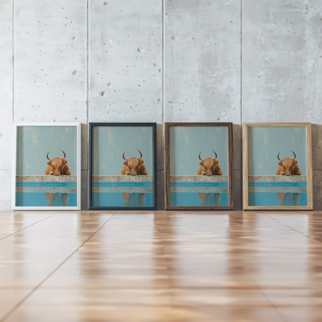 Highland Cow at Pool Print