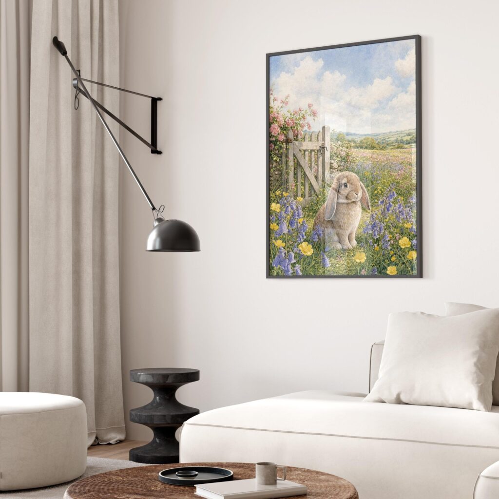 Lop Eared Bunny in a Bluebell Wildflower Meadow Print