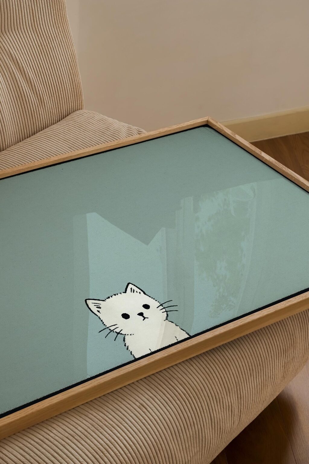 Minimal White Cat Wall Art Print