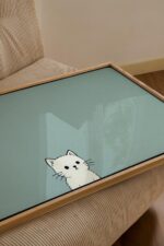 Minimal White Cat Wall Art Print