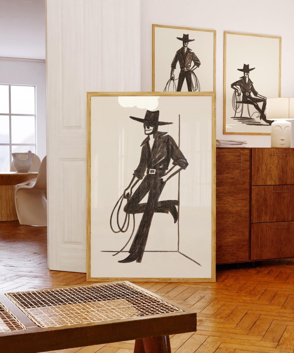 Minimalist Cowboy Wall Art Set of 3