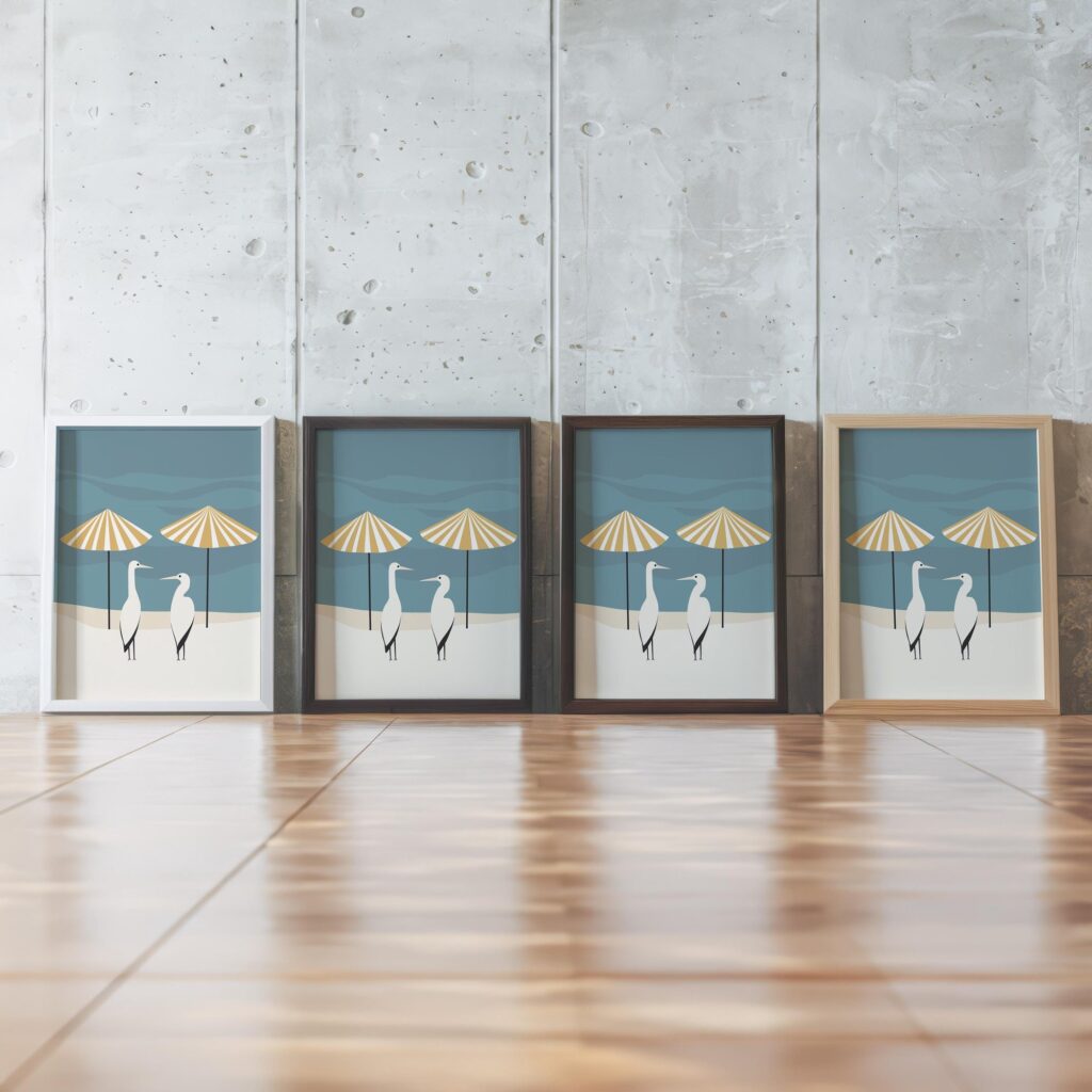 Minimalist Herons Beach Poster